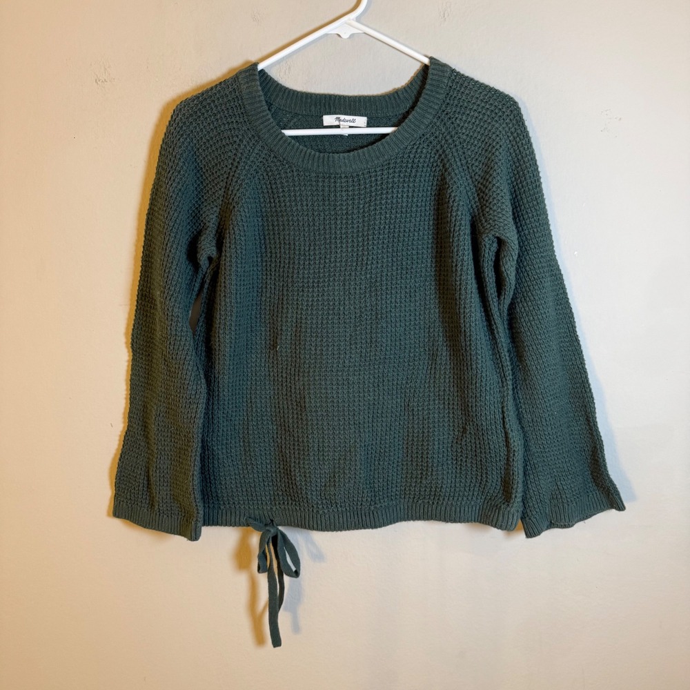 Madewell Womens Forest Green Waffle Knit‎ Side Tie Pullover Sweater G2413 XXS